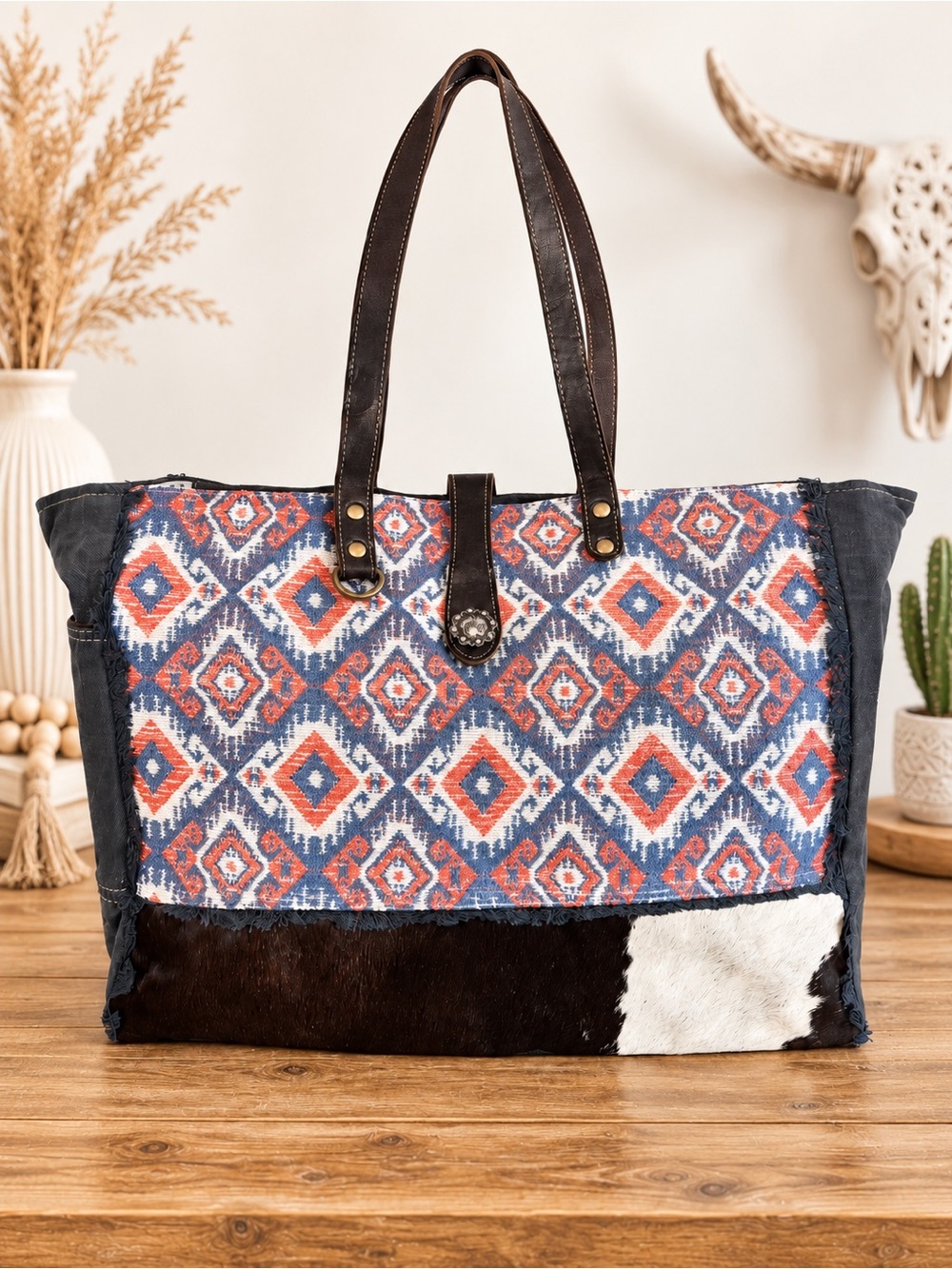 Myra XL Weekender Bag Western Southwestern Hair-On Hide Travel Tote NWT